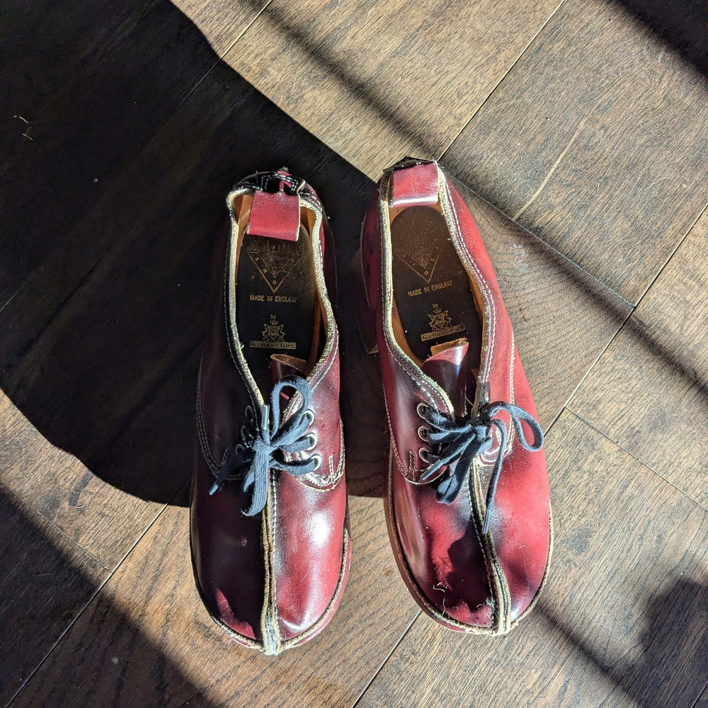 John Fluevog Leather & Wood Split-Toe Lace-Up Shoes In Burgundy